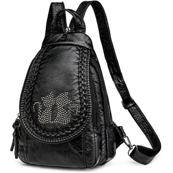 Women Soft Washed PU Leather Mini Waterproof Stylish Daypack Shoulder Bag - Picture 1 of 7